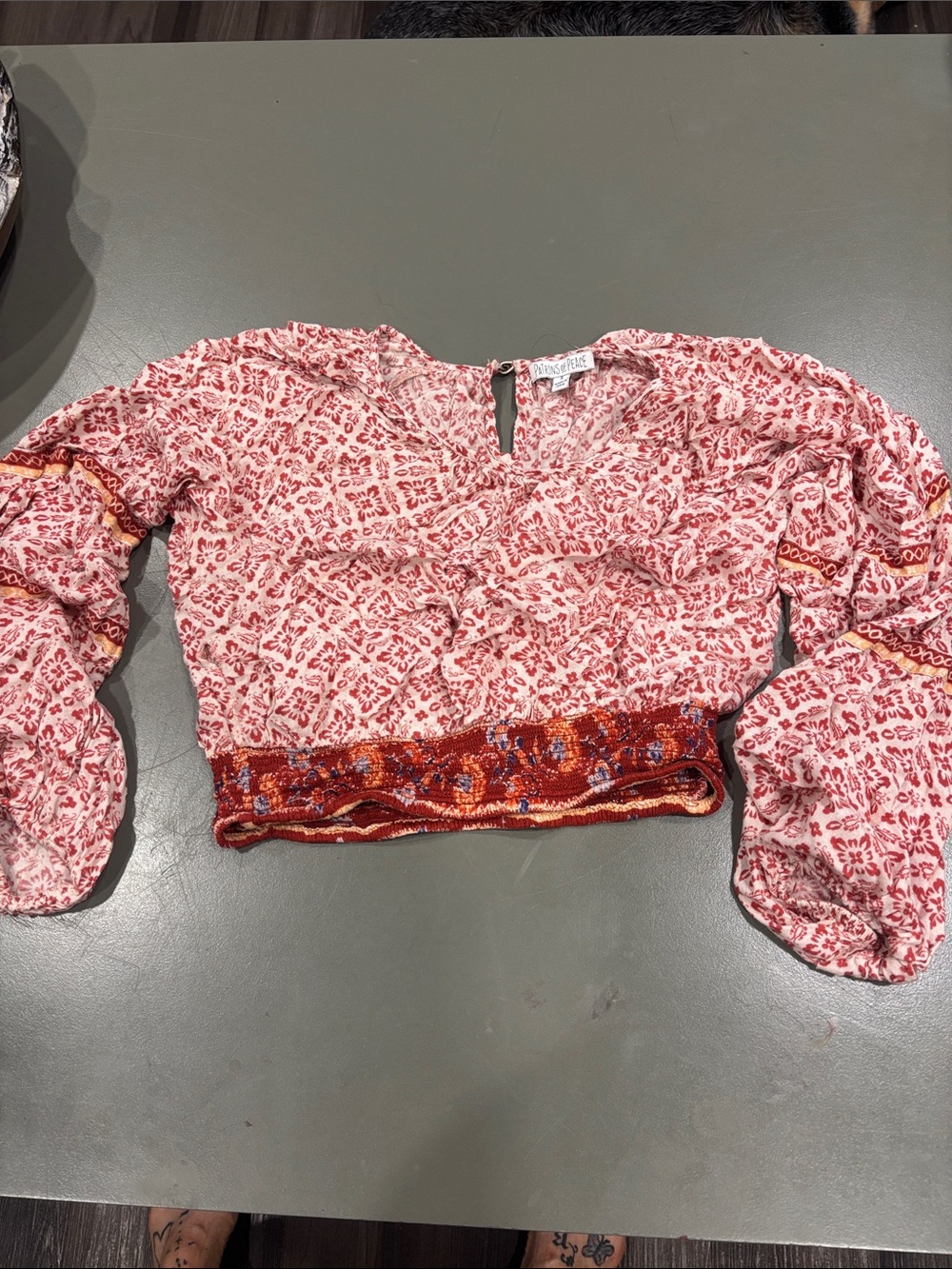 Patrons of Peace Red Floral crop top Peasant Blouse